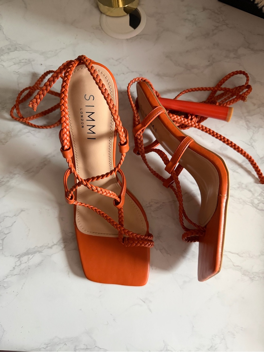 SIMMI London Orange Braided Lace-Up Heeled Sandals